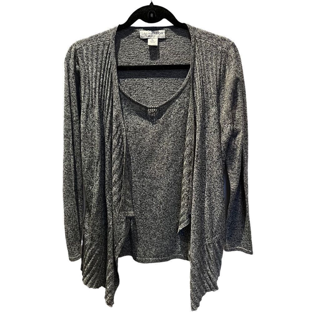 Sag Harbor Women's Cardigan with Tank under Black and Gray Flecked Size PL